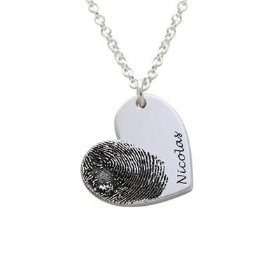 Custom Name and Fingerprint Necklace in Silver Color - Front View